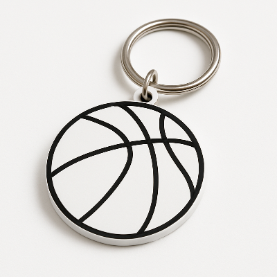 Portachiavi 3D sportivo a forma di palla da basket Biano e nero